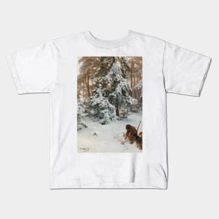 Winter Landscape with Hunters and Dogs by Bruno Liljefors Kids T-Shirt